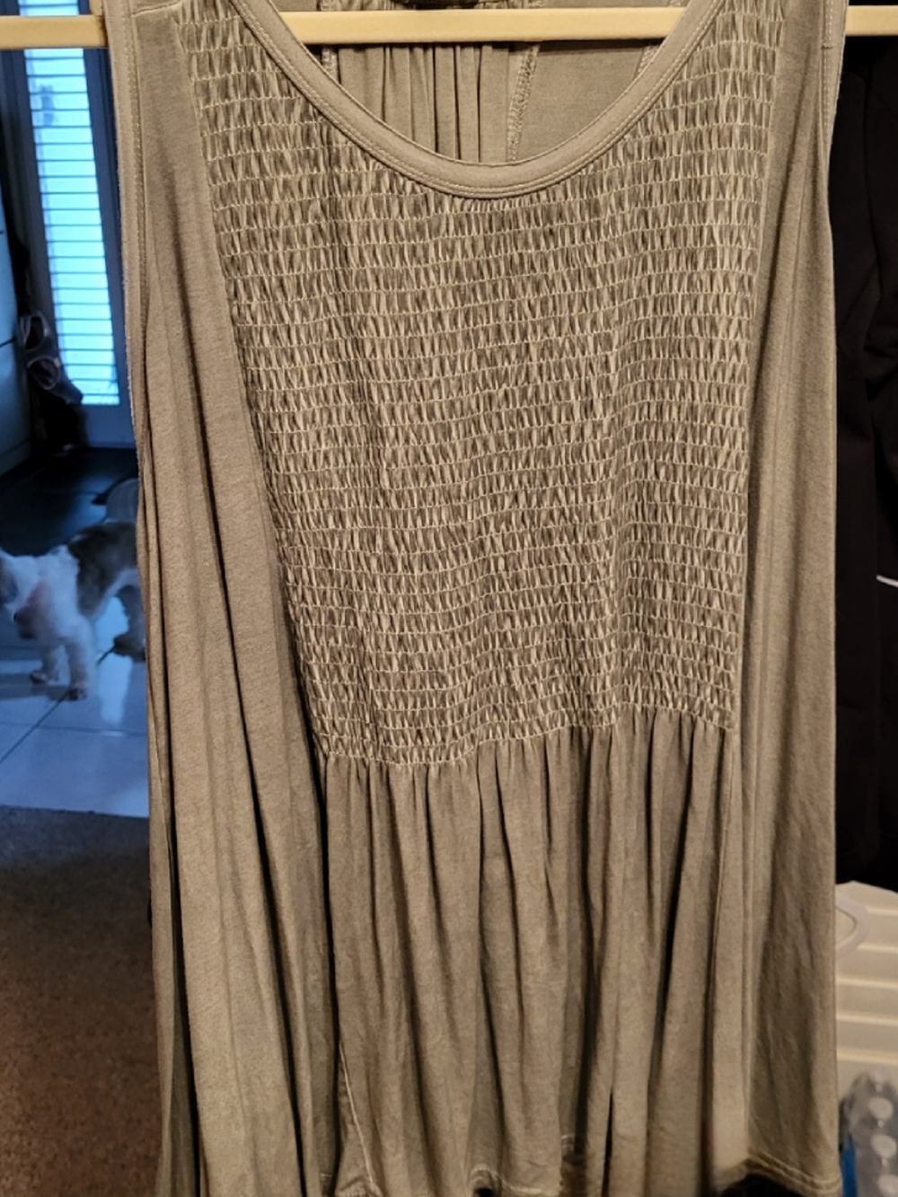 POL Sleeveless Smocked Front Casual Tank Top - Sage Green 20" w X 28"l